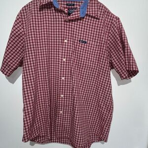 CHAPS Men's Red White Easy Care Plaid Short Sleeve Button Down Shirt Large
